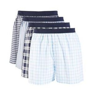 Club Room Boxers Mens S Blue Plaid Woven 4-Pack Underwear Cotton Blend NWT
